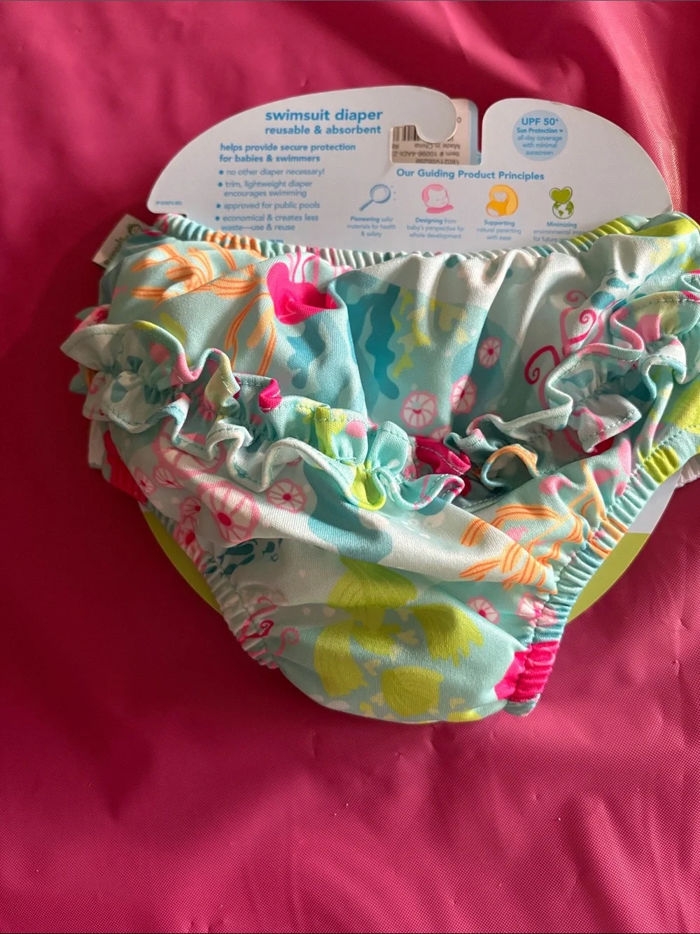i play. Kids Swim Diaper - Aqua with Pink & Yellow Sea Creatures